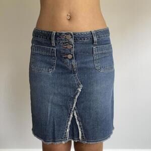 Mini blue denim skirt with button detail #miniskirt